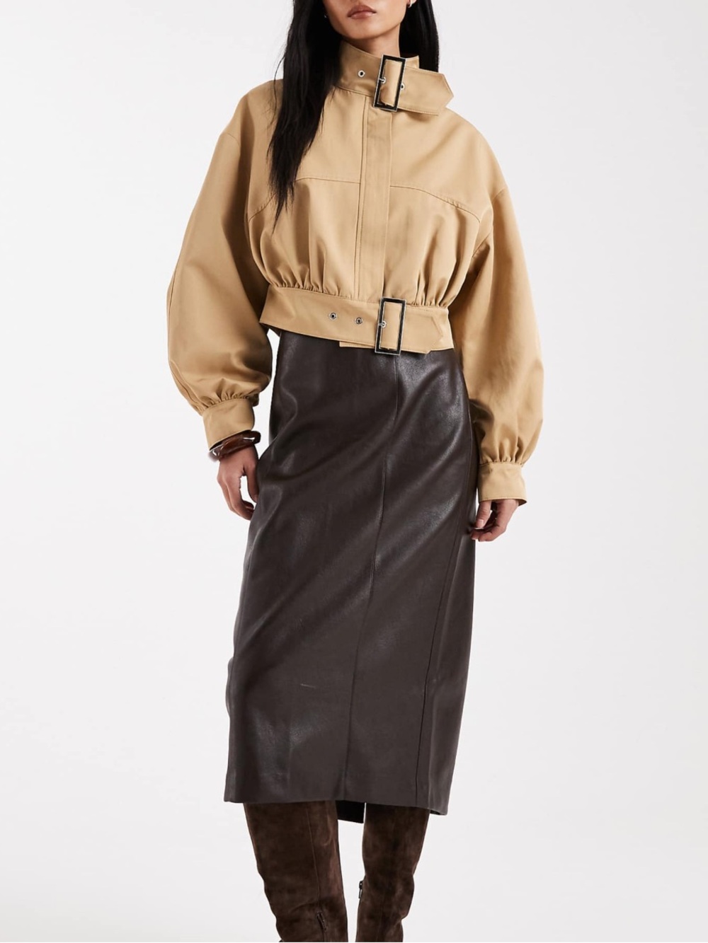 ASOS Cropped Buckle Trench Jacket in Tan - Picture 4 of 4